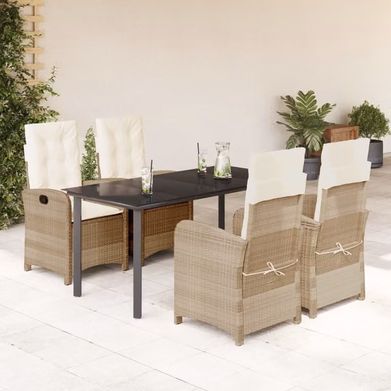 Maison Exclusive - Set da pranzo da giardino 5 pezzi con cuscini in polyrattan beige