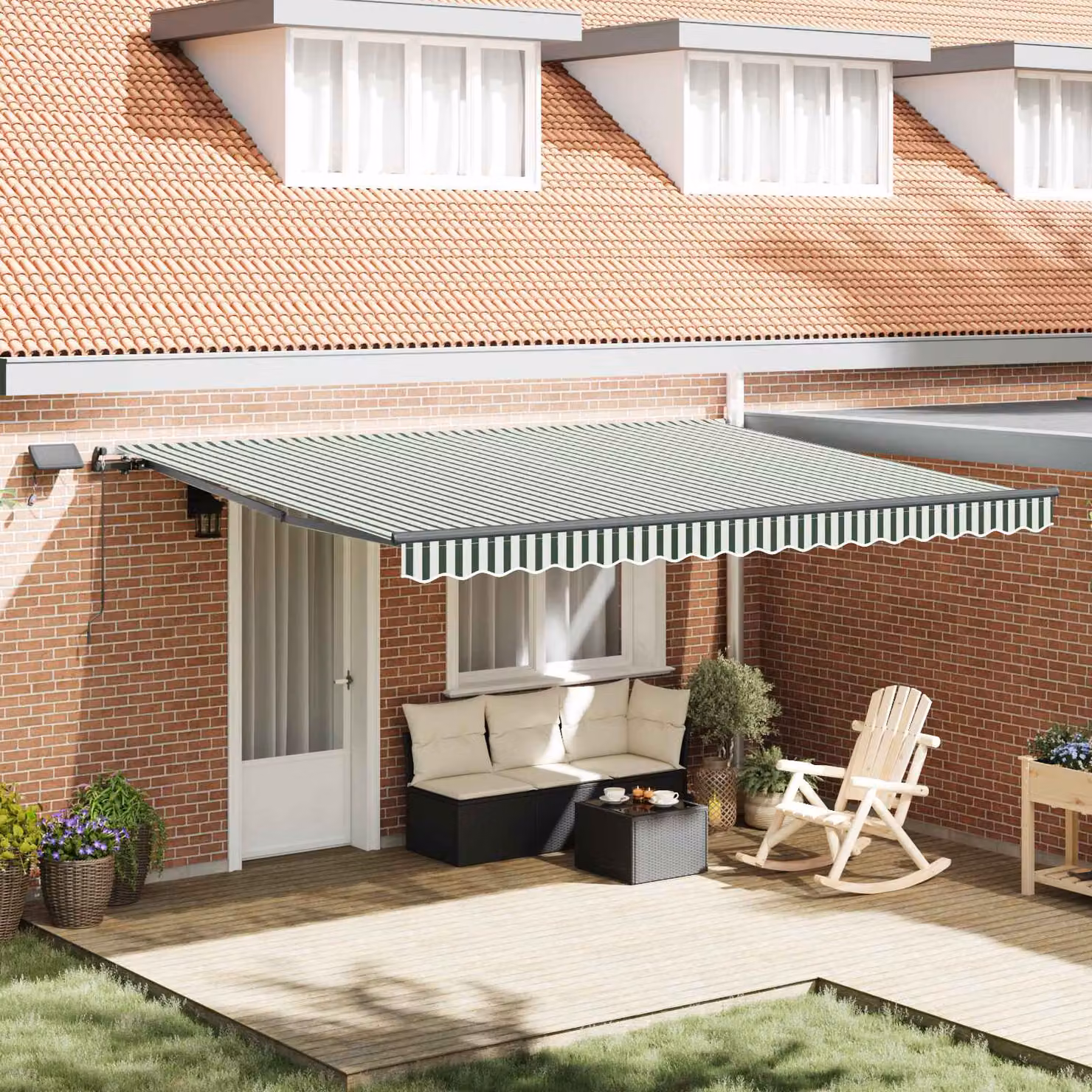 Tenda retrattile vidaXL in alluminio e poliestere Verde e Bianco L: 450 cm, P: 350 cm