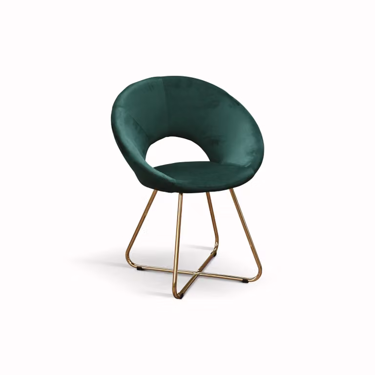 Set di poltroncine ZANTE in tessuto effetto velluto verde e base in metallo color oro