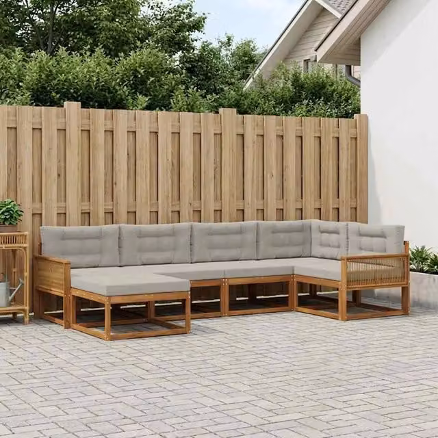 Set di divani da esterno 6 pz Naturale e Grigio chiaro 3382709