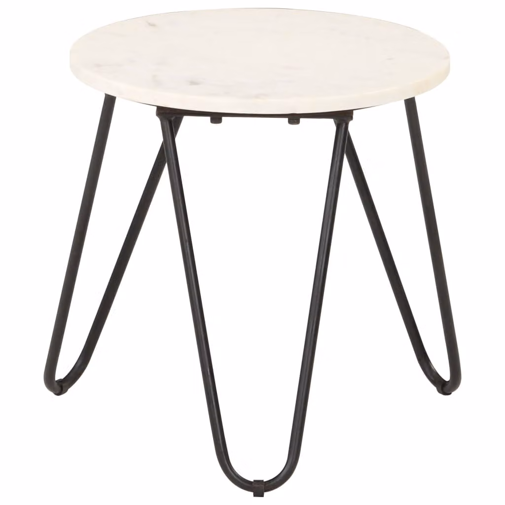The Living Store Tavolino bianco 40×40×40 cm in vera pietra effetto marmo