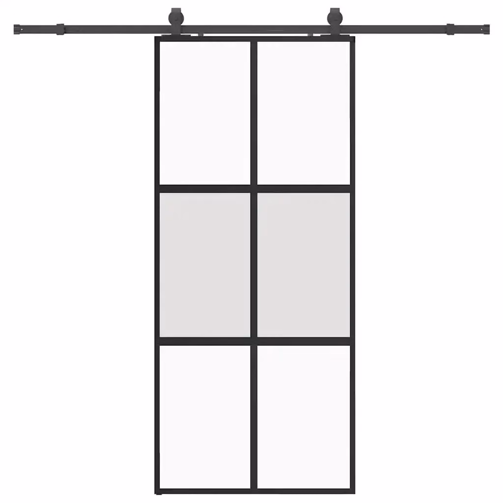 Porta Scorrevole Moderna vidaXL in Vetro Temperato Trasparente con Ferramenta in Alluminio Nero L: 90 cm, H: 205 cm – 2