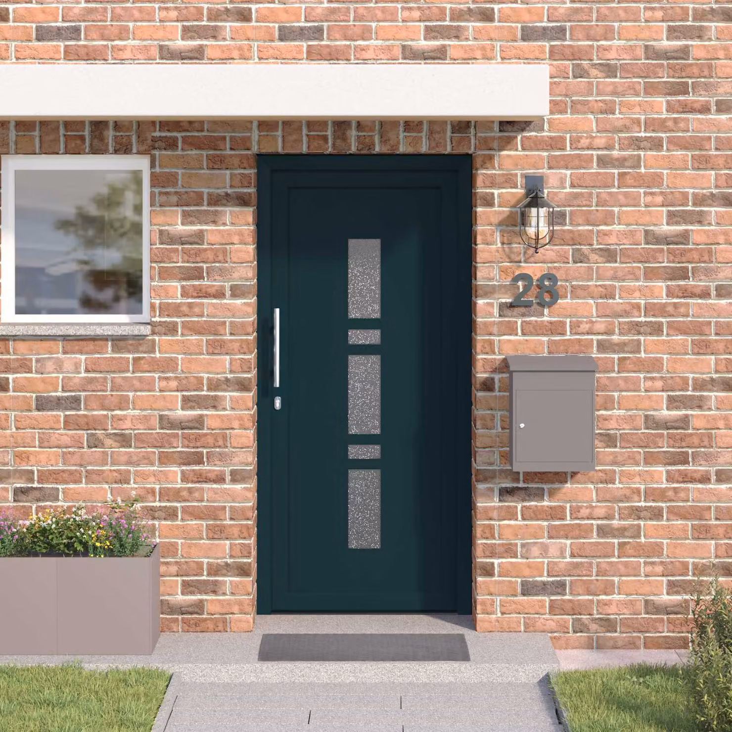 Porta Frontale moderna vidaXL in PVC e vetro, colore Antracite, L: 88 cm, P: 42,5 cm, H: 200 cm
