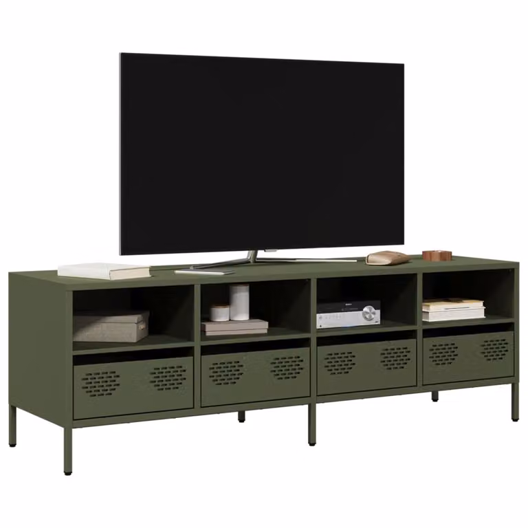 Mobile TV vidaXL in metallo verde, stile industriale, L: 135 cm, P: 39 cm, H: 43,5 cm