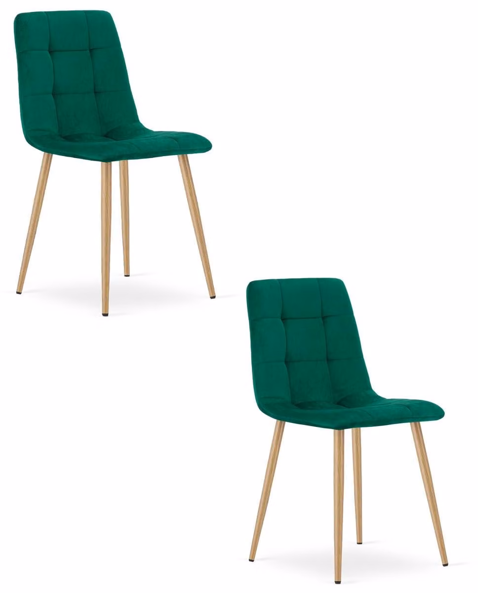Set di 2 sedie Kara in velluto verde scuro con gambe effetto legno