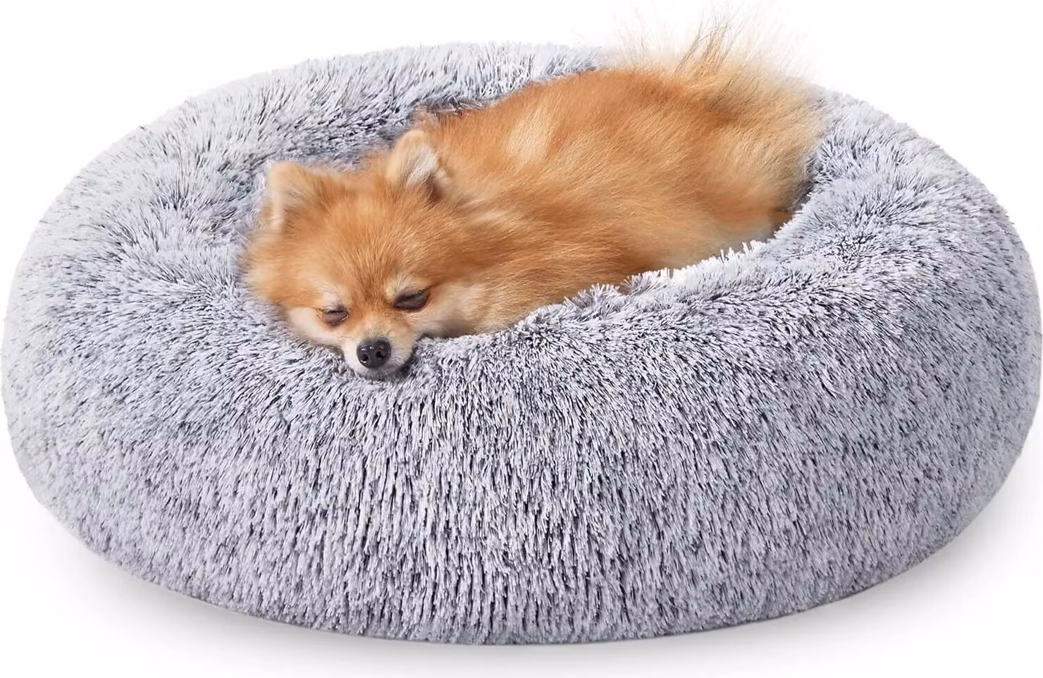 Feandrea Lettino per cani, letto per gatti, cuscino a ciambella, lavabile, imbottitura centrale rimovibile, peluche lungo, diametro 60 cm, grigio ombreggiato