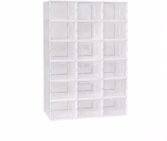 Scatole Trasparenti Impilabili per Scarpe in Plastica, Set da 18 pezzi, Dimensioni 25x18,5x35,5 cm
