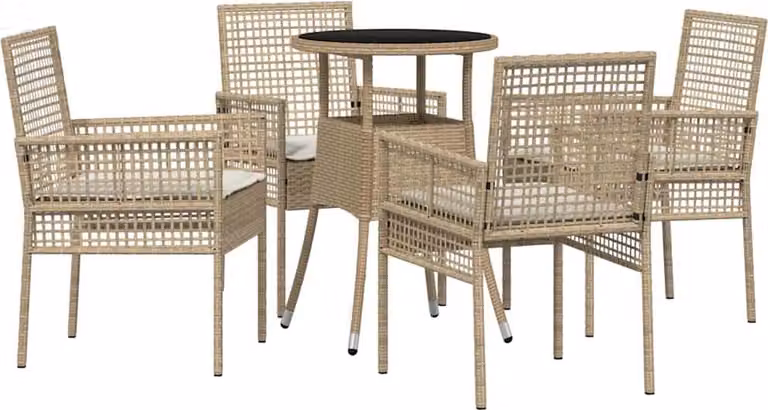 Set da Pranzo per Giardino 5 pcs Beige polyrattan