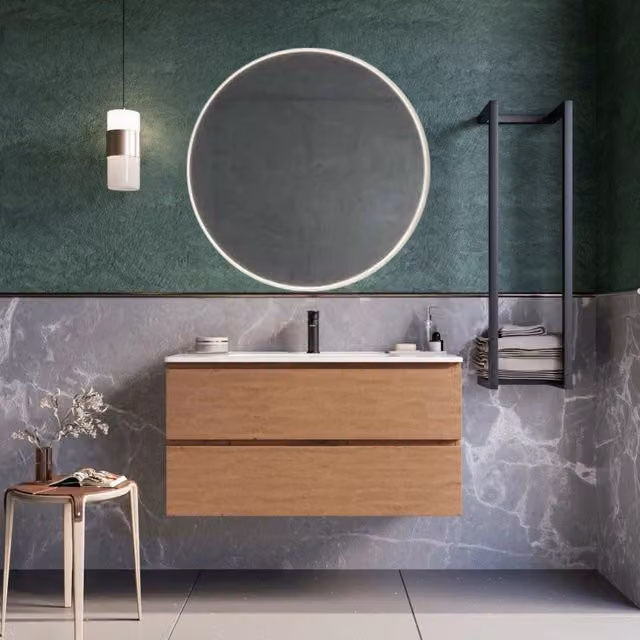 Mobile bagno sospeso 80cm rovere cartagena specchio armony, selezione accessori specchio led retroilluminato