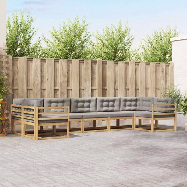 Set di divani da esterno a forma di U vidaXL in legno di acacia con cuscini Bianco e Grigio