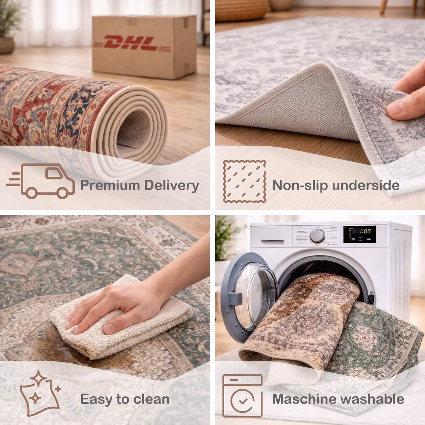 Tappeto Sami beige e turchese lavabile e antiscivolo in poliestere L: 80 cm, P: 150 cm – 2