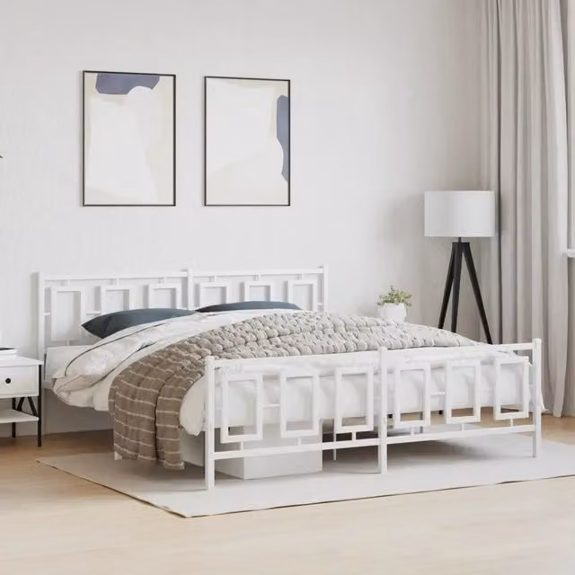 Giroletto con testiera e pediera in metallo bianco vidaXL L: 187 cm, P: 219 cm, H: 91 cm – 1