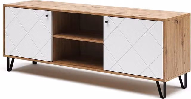 Mobile TV Nizza Vicco in Rovere con design moderno e geometrico, L: 150 cm, P: 40 cm, H: 55.2 cm