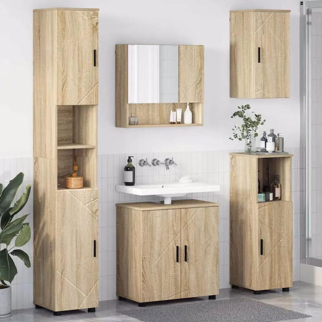 Set di mobili per il bagno moderno vidaXL composto da 5 pezzi in colore marrone, L/P/H: 61 x 35 x 64 cm