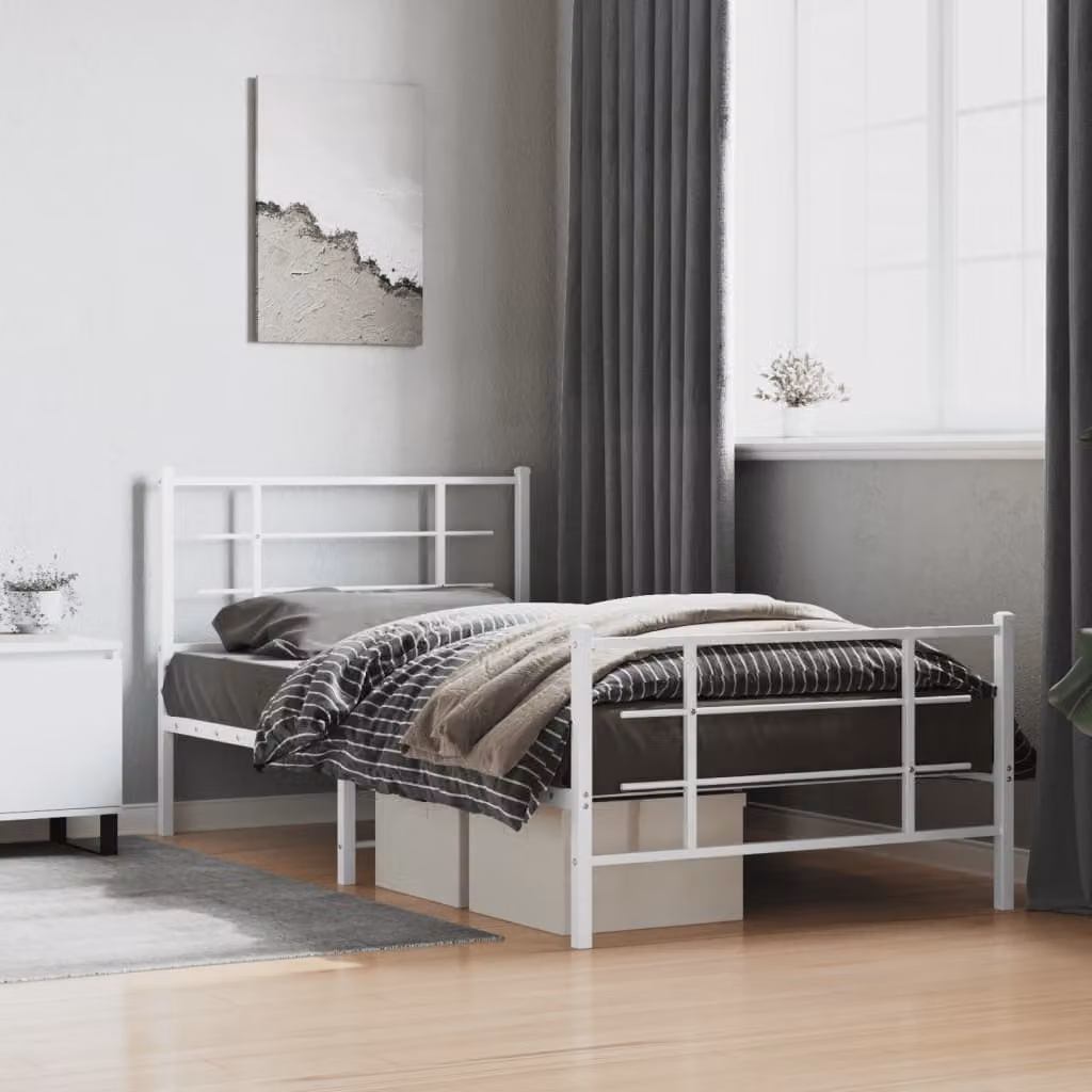 vidaXL Giroletto con Testiera e Pediera in Metallo Bianco L: 112 cm, P: 207 cm, H: 90 cm