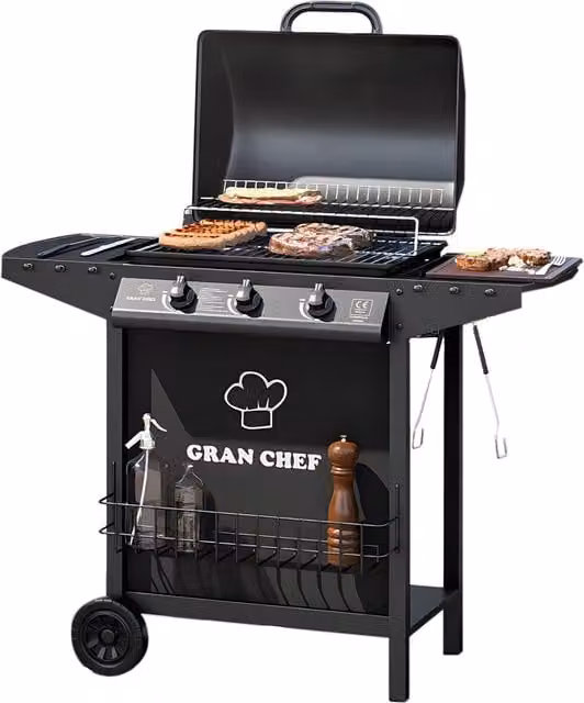 Barbecue a gas Garden Friend Thomas in acciaio nero con ruote