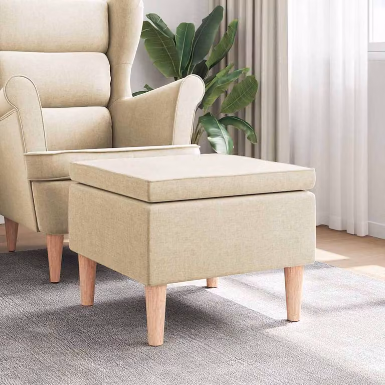 vidaXL Poggiapiedi Moderno in Tessuto Beige con Gambe in Legno