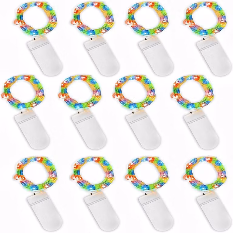 12 mini-catene luminose, lunghezza 2 metri, 20 micro-LED colorati, filo di rame, impermeabili