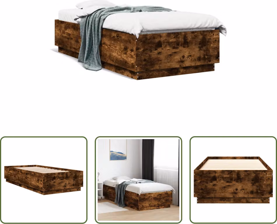 The Living Store struttura letto in rovere fumé 90x200 cm materiale a base di legno