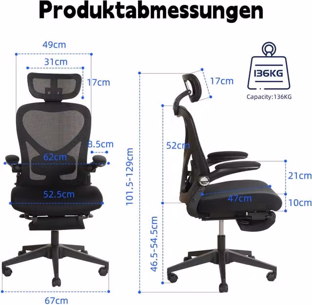 Sedia da ufficio ergonomica pieghevole nera con supporto lombare e poggiapiedi