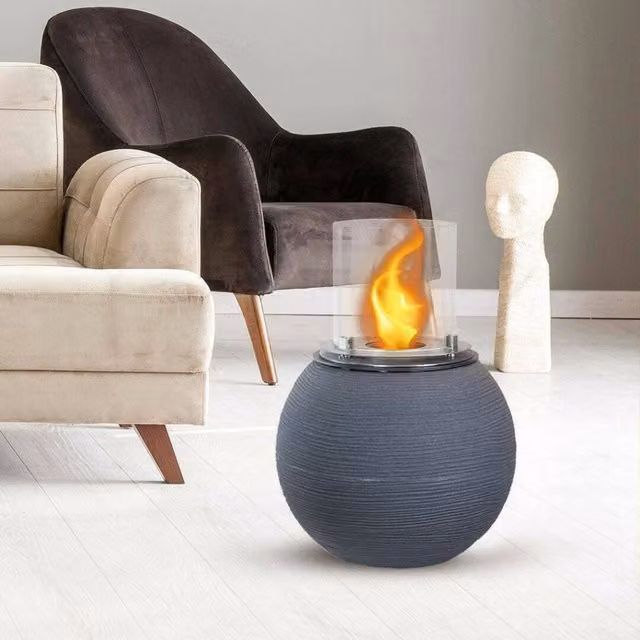 Camino a bioetanolo Alliste, Caminetto, Focolare senza fumo, Riscaldatore ad etanolo, Made in Italy, 40x40 h54 cm, Grigio scuro