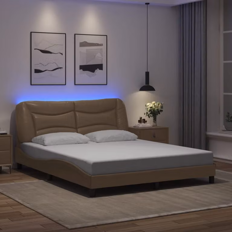 vidaXL Giroletto Hvar Cappuccino con LED e porta USB senza materasso L: 160 cm, P: 200 cm