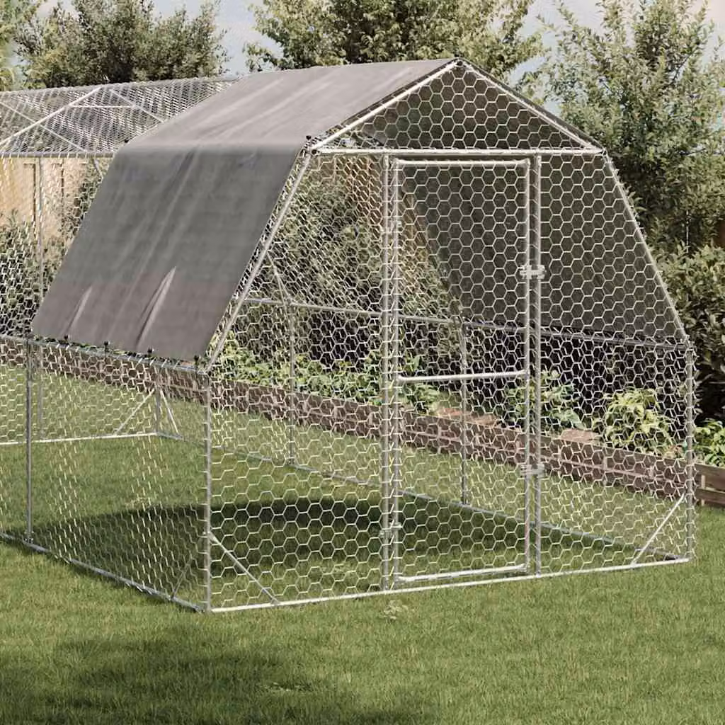 vidaXL Recinto per Polli con Tetto 2,5x6x2,25 m in Acciaio Zincato