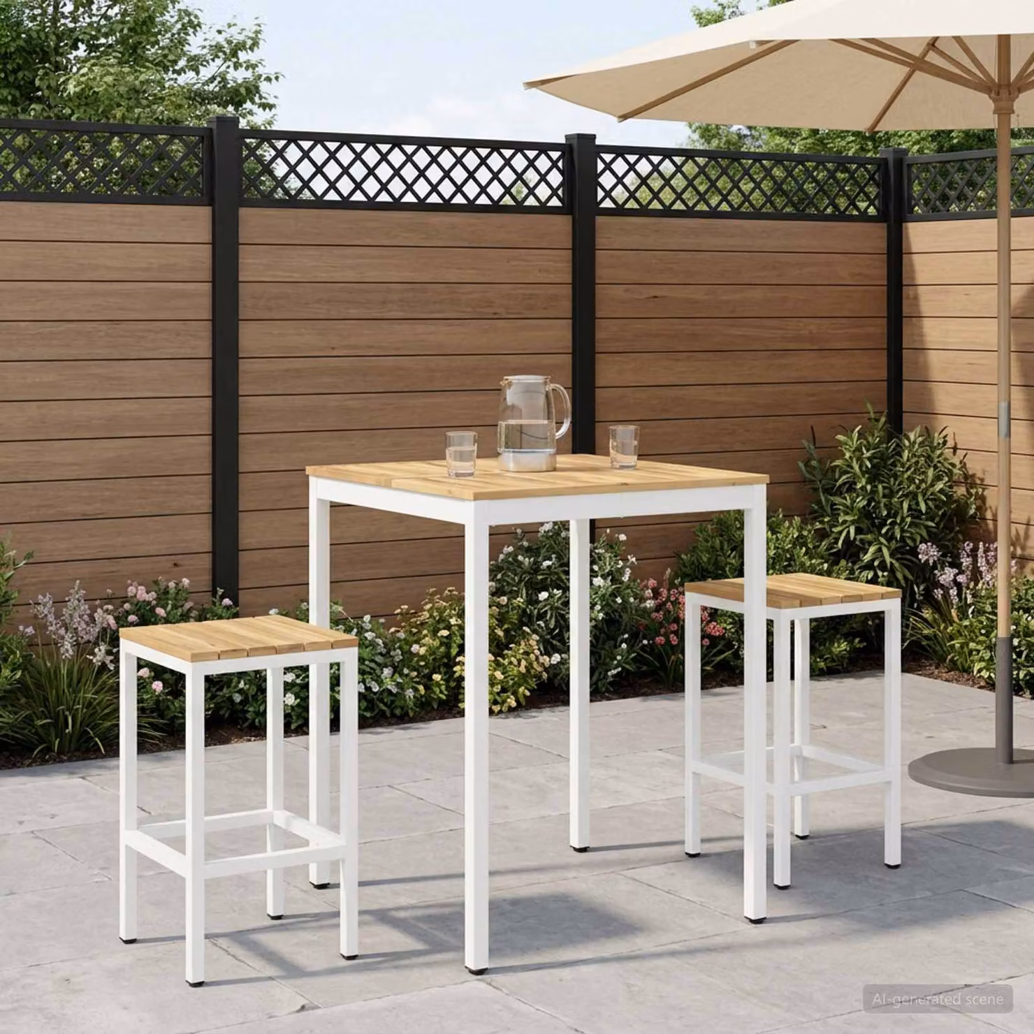 vidaXL Tavolo Bar da Giardino NAARDEN in Legno di Acacia Bianco L: 80 cm, P: 80,5 cm, H: 105 cm