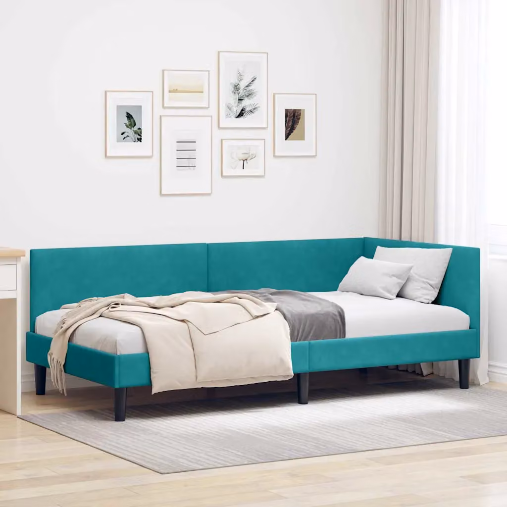 vidaXL Cornice del letto ad angolo in velluto turchese, L/P/H: 204 x 100 x 72 cm