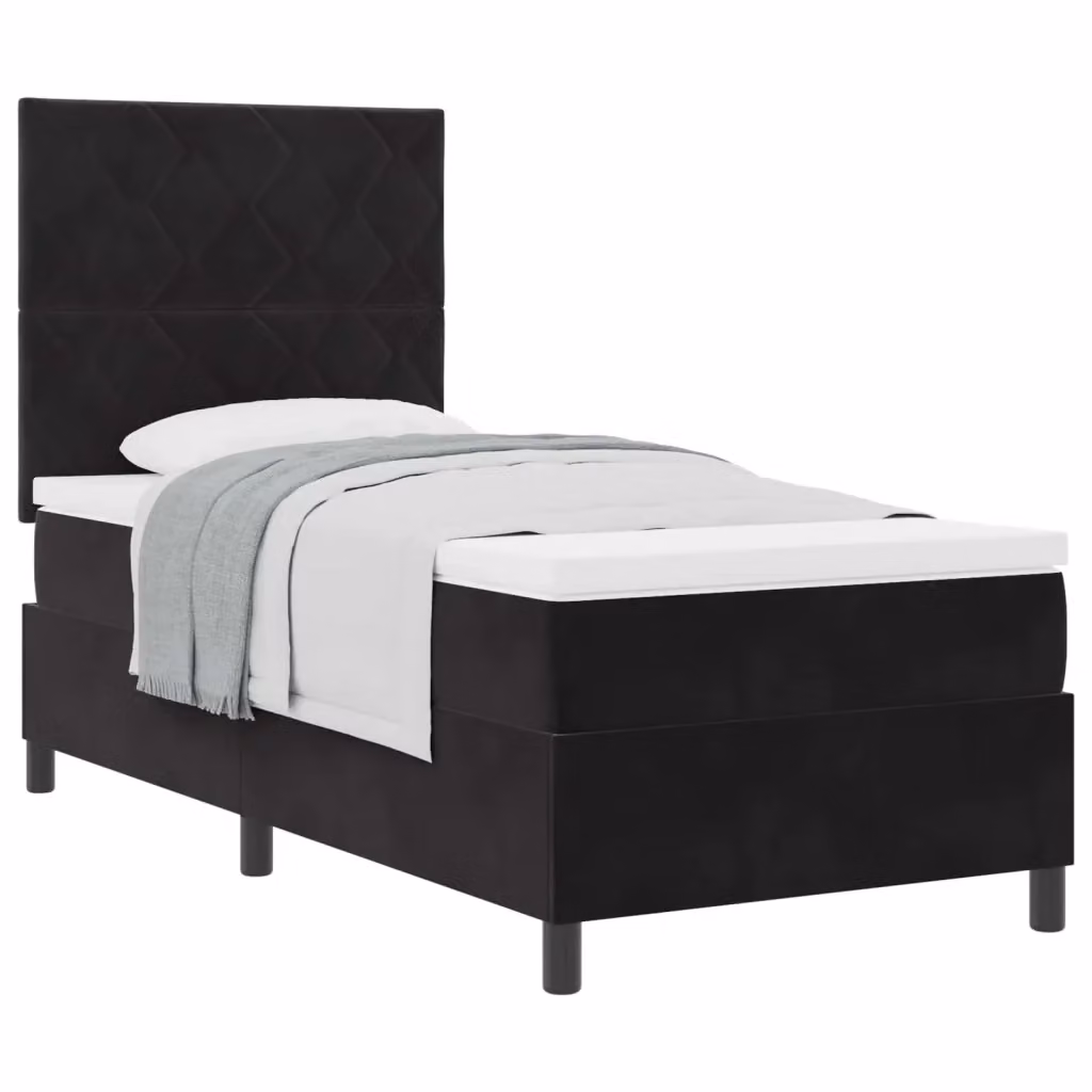 Letto a molle con testiera vidaXL in velluto nero L/P/H: 200 x 90 x 128 cm – 2