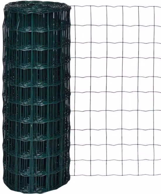 Recinzione in filo d'acciaio con rivestimento in PVC - 10 pezzi - 1,0 metri - Verde - Dimensioni 100 x 100 mm - Per allevamento o recinzione da giardino