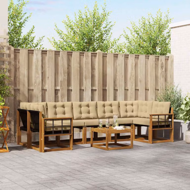 Set di divani da esterno vidaXL 8 pezzi in legno di acacia con cuscini beige e marrone per giardino e terrazza