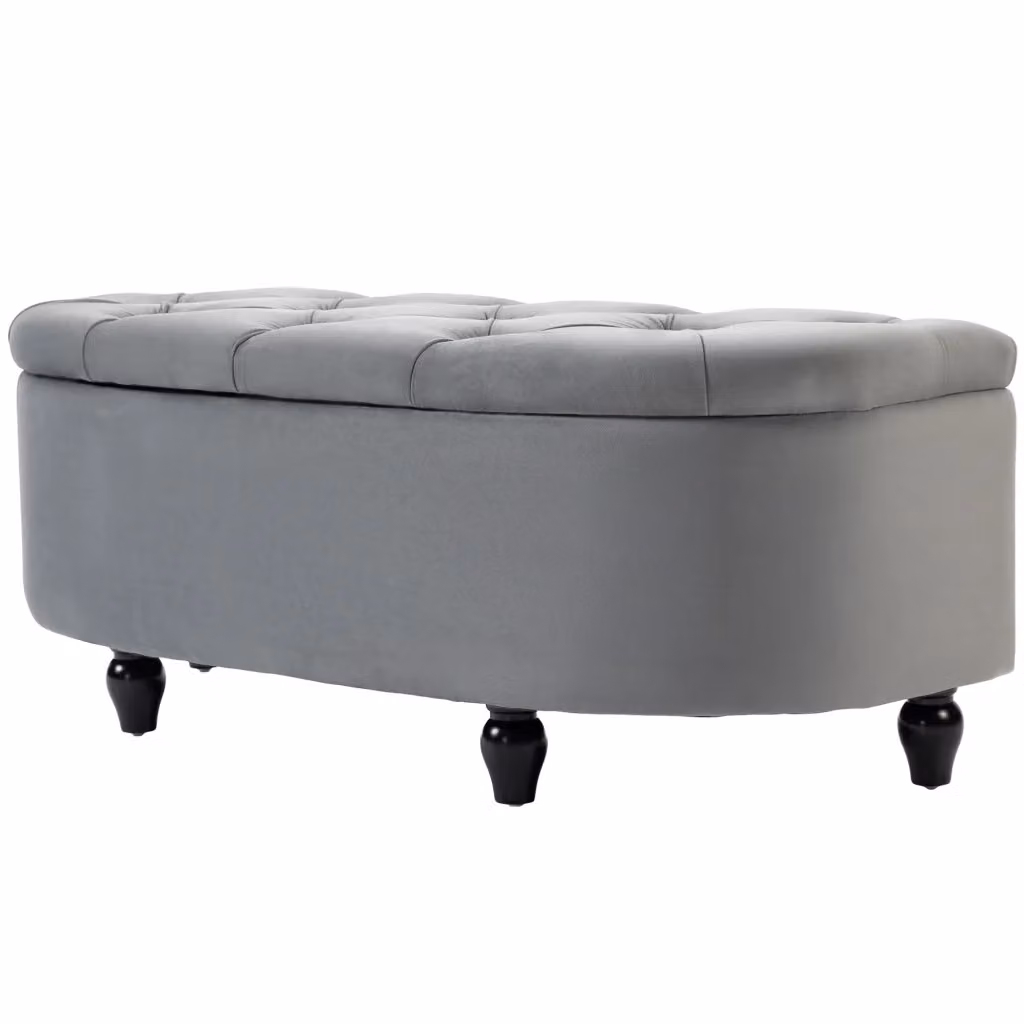 Cassettiera imbottita con coperchio soft-close Minimal in velluto grigio scuro L: 120 cm, P: 46 cm, H: 42 cm – 2