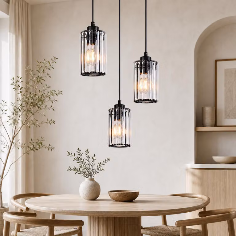 ZMH Lampada a sospensione tavolo pranzo 3 luci nera vetro attacco E27 lampada moderna regolabile in altezza per soggiorno camera cucina illuminazione