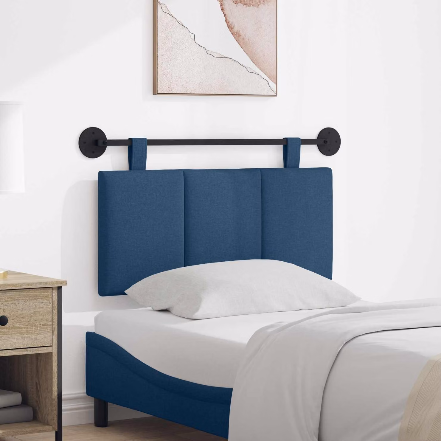 Testiera da letto sospesa vidaXL in tessuto blu con design moderno e pannello imbottito, L: 90 cm, H: 55 cm, P: 6 cm
