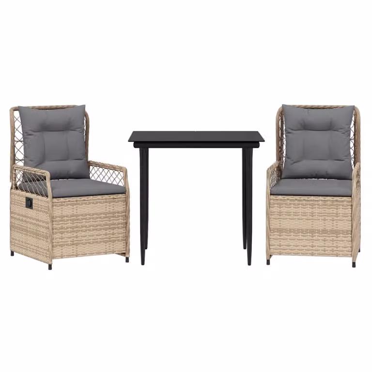 Set da Pranzo da Giardino 3 pz con Cuscini Beige in Polyrattan