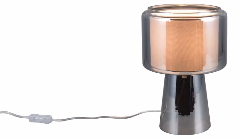 Lampada da tavolo, vetro, cromo, vetro fumé, attacco E14, H 29 cm