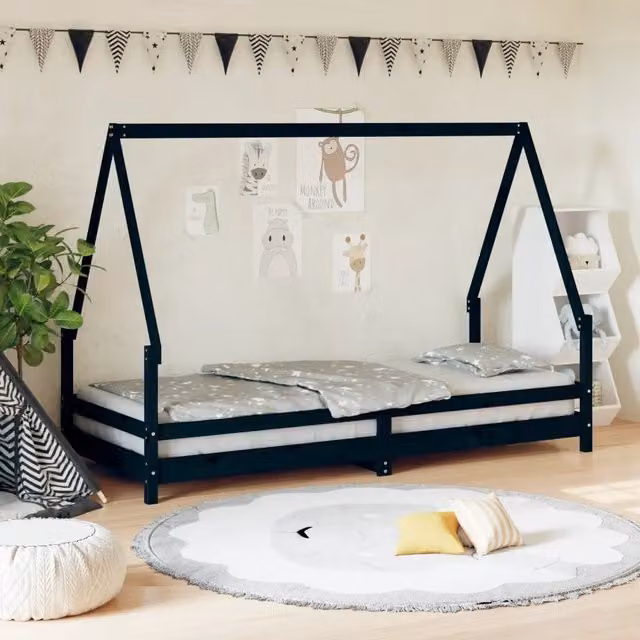 Giroletto per bambini vidaXL in legno massello di pino nero L/P/H: 200 x 80 cm