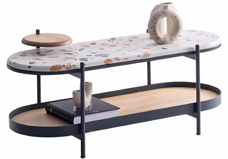 Eleganter Couchtisch mit Marmoroberfläche und Metallrahmen