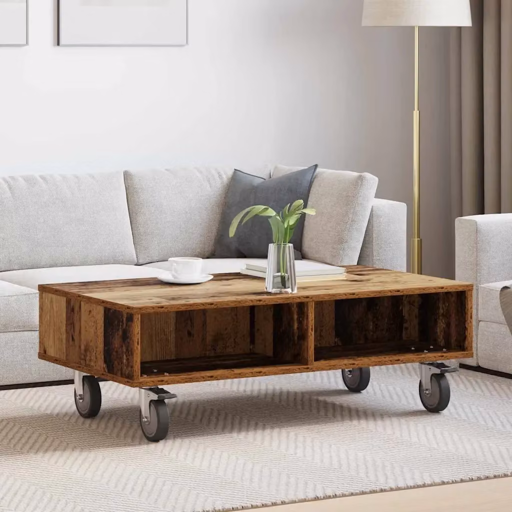 Tavolino laterale rettangolare DESIGN IN in legno marrone con ruote L 90 cm x P 50 cm x H 30 cm – 2
