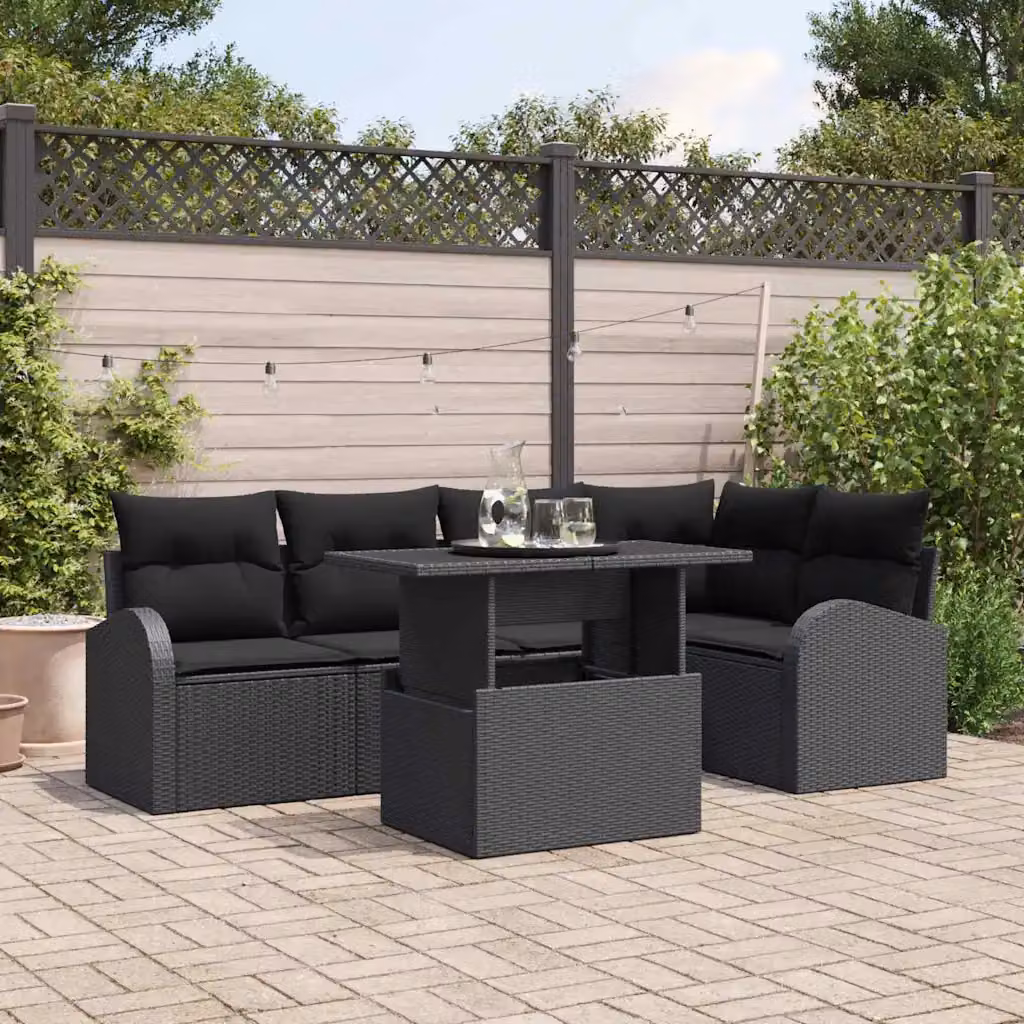 Set Divano da Giardino vidaXL 6 pz Nero con Cuscini in Polyrattan e Struttura in Acciaio – 1