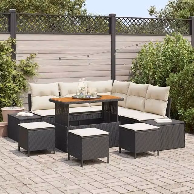 Set Divano da Giardino 9 pz Nero Poly Rattan 3364740