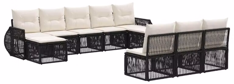 Set da giardino composto da 10 pezzi, in rattan sintetico nero e crema