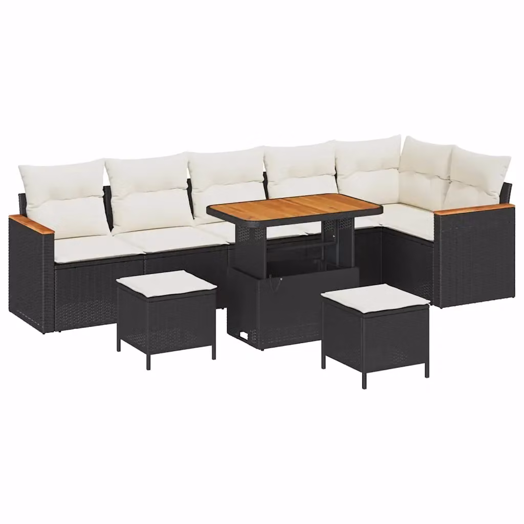 Set Divano da Giardino vidaXL 9 Pezzi in Polyrattan Nero con Tavolino e Cuscini – 2