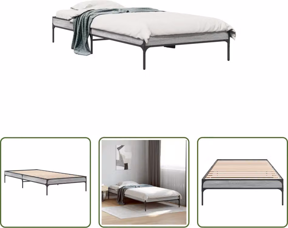 The Living Store Rete da letto Grey Sonoma 75x190 cm Materiale a base di legno e metallo