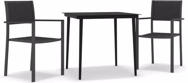 Set da Pranzo da Giardino Moderno in Acciaio Verniciato Nero con Piano in Vetro Quadrato – 1