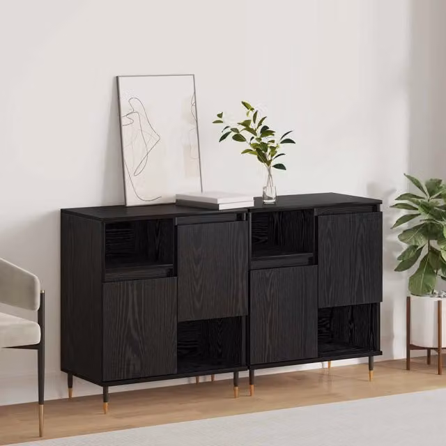 Set di 2 credenze moderne vidaXL in rovere e nero con finitura opaca – 1