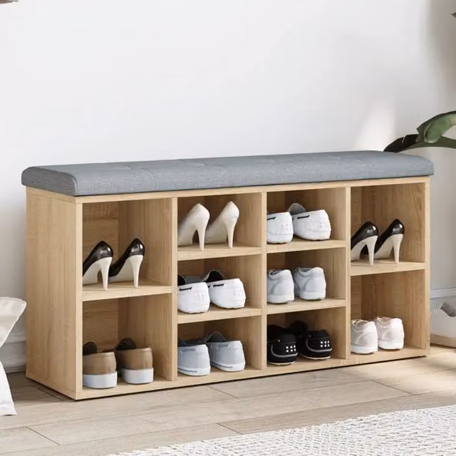 Panca Scarpiera e Sgabello Design Mania in Legno Rovere, Colore Marrone e Grigio, L 102 cm x P 32 cm x H 50 cm – 1