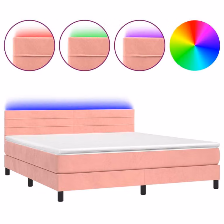 Letto a Molle con Materasso e LED Rosa 160x200 cm in Velluto