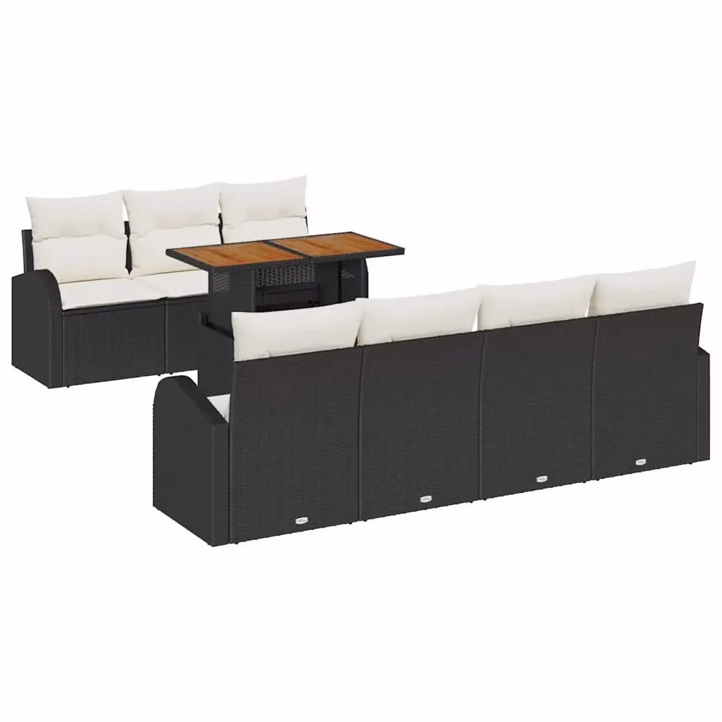 Set Divano da Giardino vidaXL 8 Pezzi a Forma di L in Polyrattan Nero con Tavolino e Contenitore per Cuscini – 2